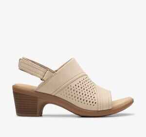 Clarks Emily2 Mist Women’s 8.5 M Sand Nubuck Block Heel Slingback Sandals New